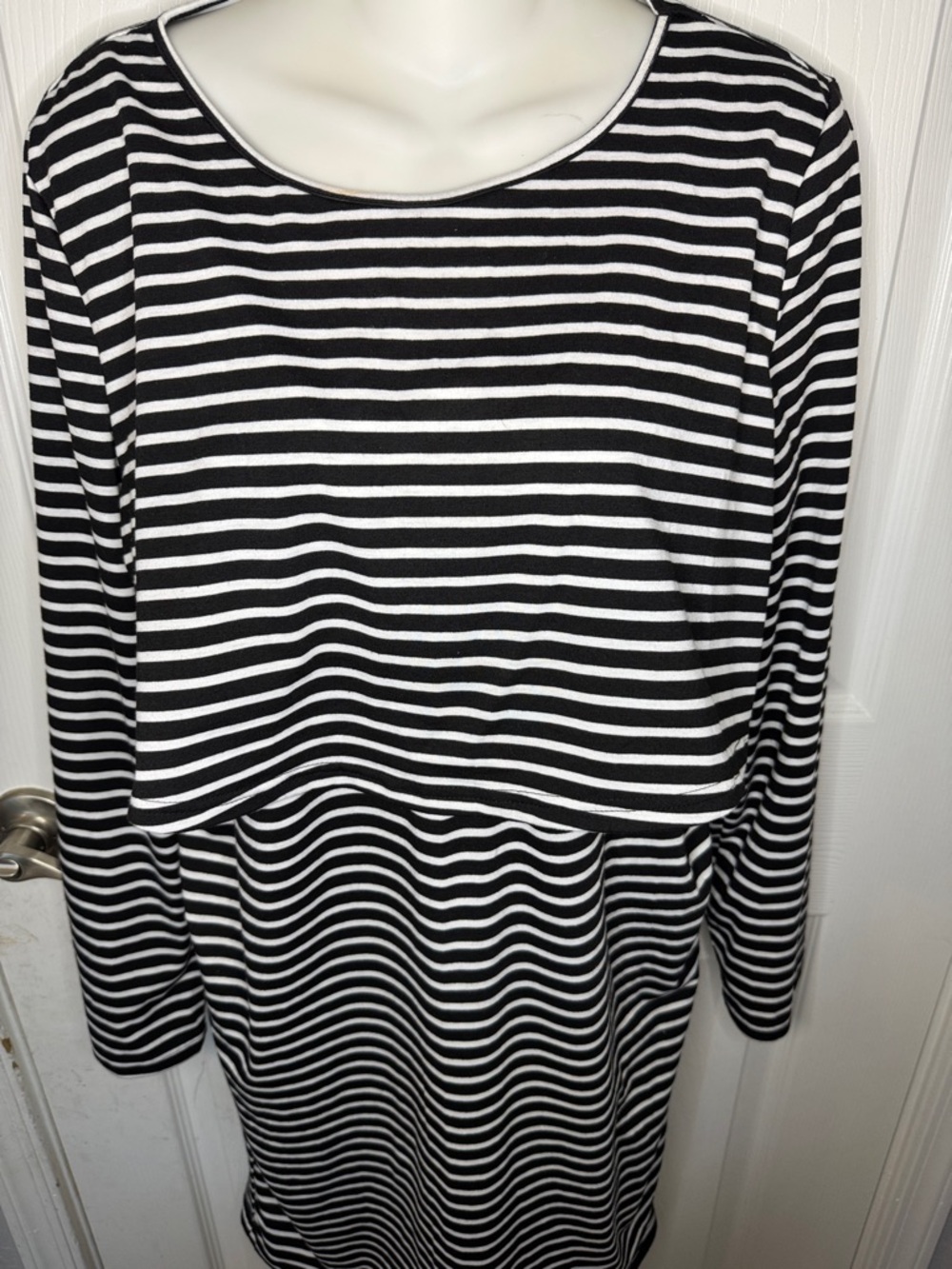 SHEIN Black & White Striped Maternity Long Sleeve Tunic Size L